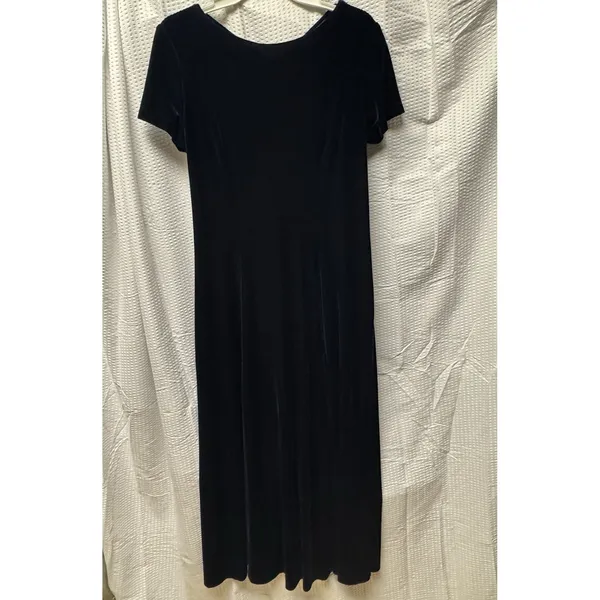 Vintage Caren Desiree Co. Deep‎ Navy Blue Velvet Maxi Dress Size 10 Fitted Flair - Image 6