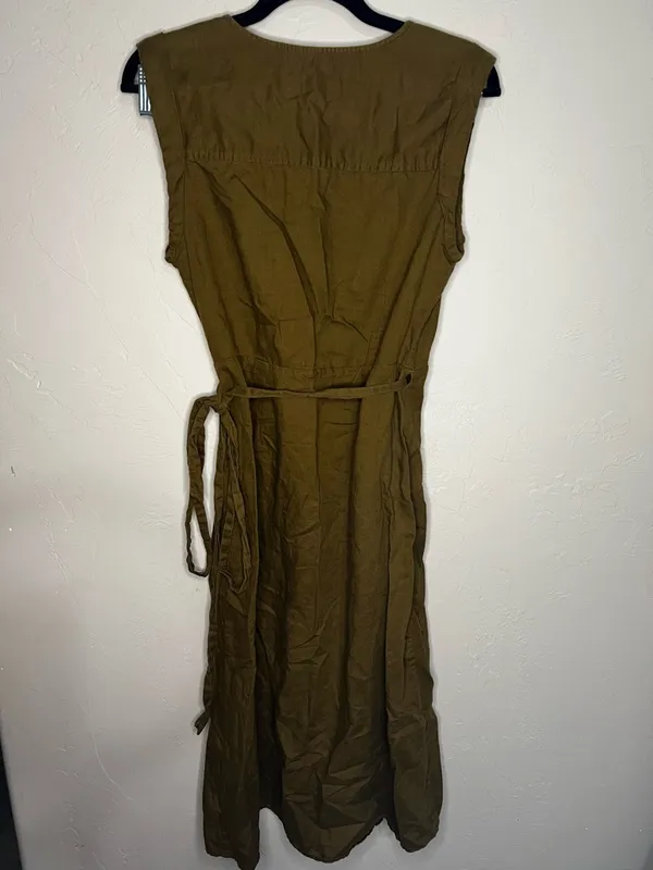 Banana Republic Linen Blend Olive Green Cap‎ Sleeve Wrap Dress - Image 9