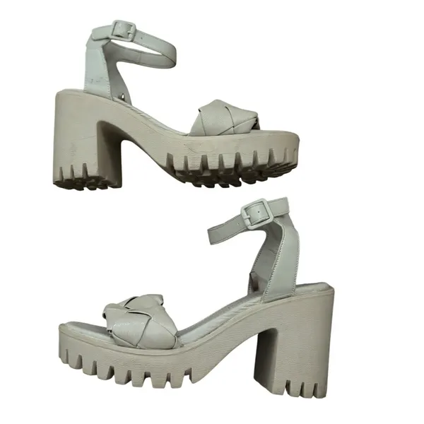 Madden Girl G-Sense Women Beige Woven Platform‎ Chunky Heel Sandals Size 6.5 - Image 2