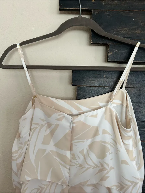 Amanda Uprichard Sienna Tiered Crepe Slip Mini Dress Desert Palm Cream Leaf - Image 5