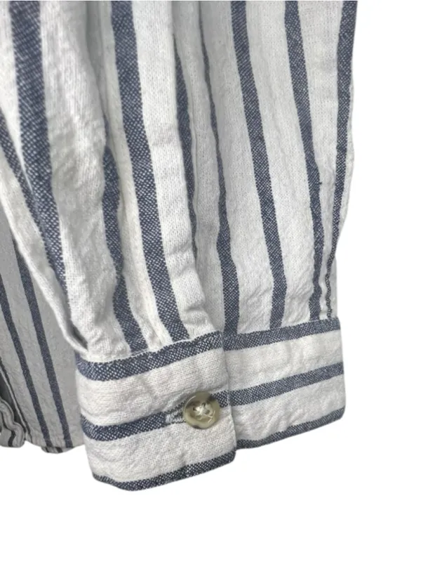 Urban Outfitters Blue And White Striped Long Sleeve Button Down Shirt W/ Pocket - Image 4