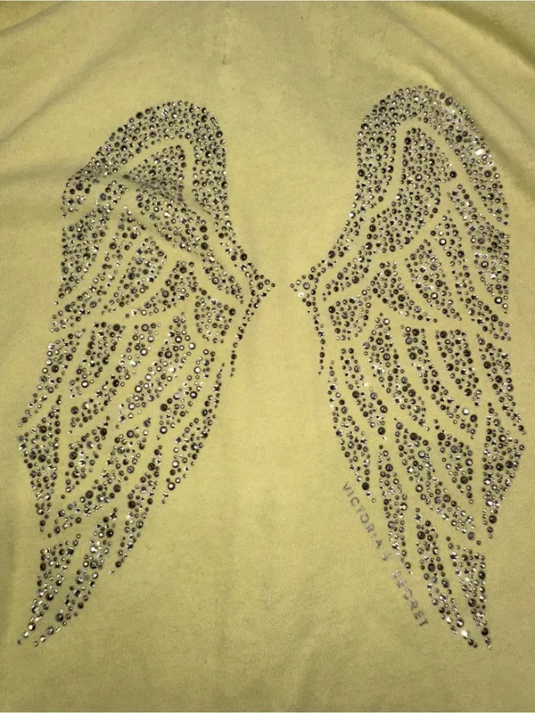 VTG Victoria's Secret Supermodel Essentials Bling Angel Wings Sweat Set Yellow L - Image 6