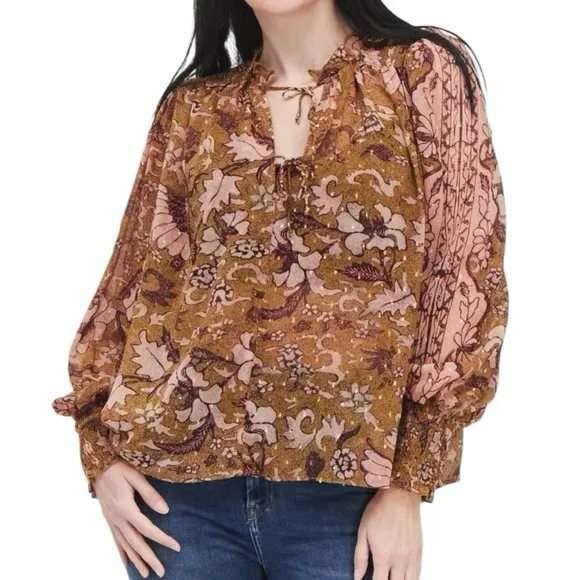 O.P.T. One Pretty Thing x Anthropologie Floral Smocked Balloon Sleeves Top - Image 3