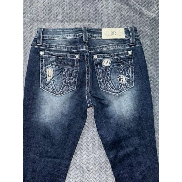 Miss Me Women's Standard Bootcut Embellish Blue Denim Mid Rise Dark Wash Size 28 - Image 3