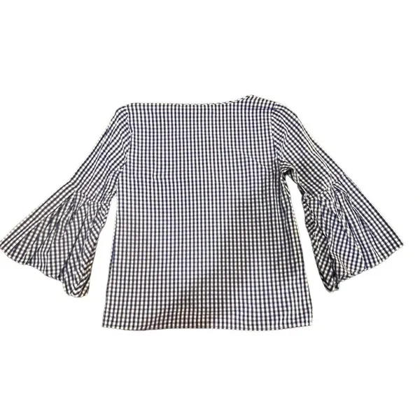 Jane & Delancey‎ Blue Gingham Blouse XS Cotton Bell Sleeve Scoop Neck - Image 5