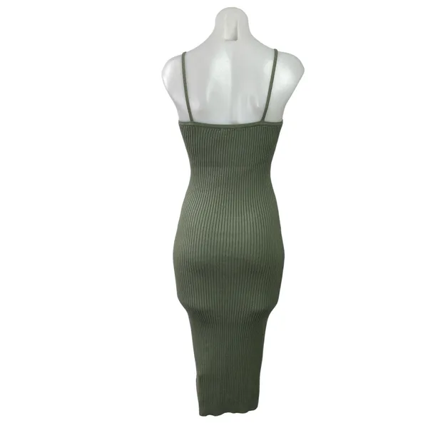 Princess Polly Olive Green Sleeveless Ribbed Knit Camisole Midi Bodycon Dress S - Image 3