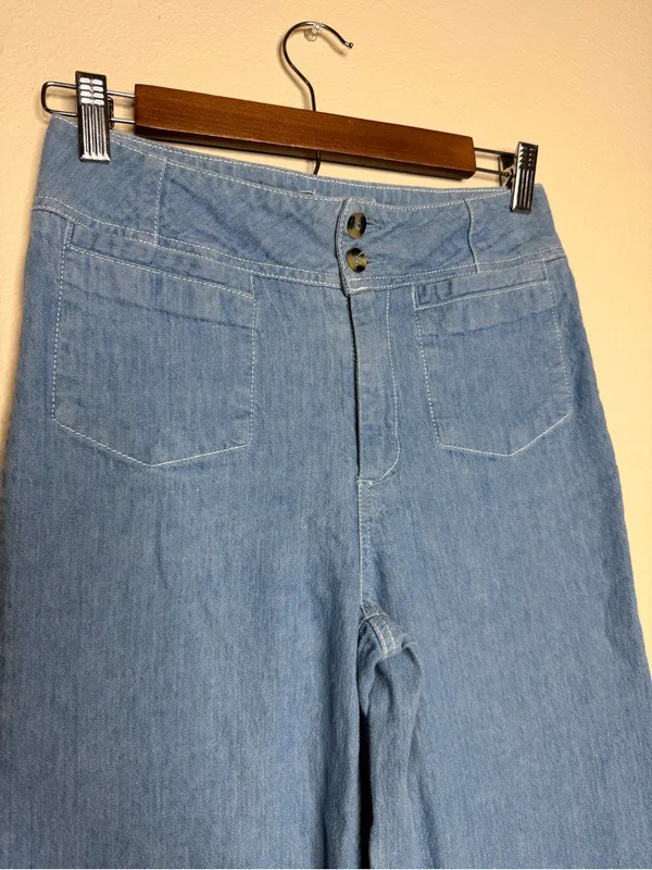 Pilcro Women High-Rise Wide-Leg Trouser Jeans 24P Boho Blue Cotton Linen Coastal - Image 4