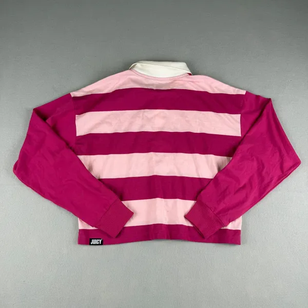 Juicy by Juicy Couture Pink Striped Long Sleeve Cropped Rugby Polo Shirt Small - Image 2