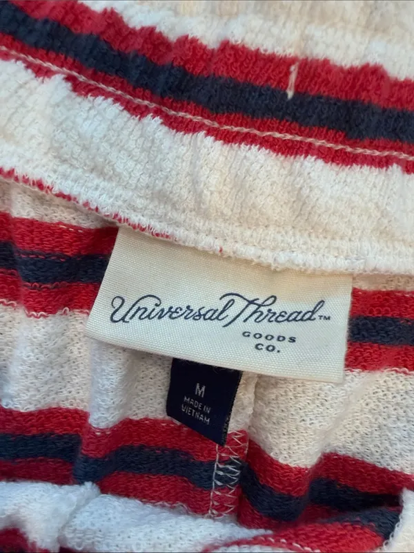 Universal Threads Terry Cloth Shorts Red Navy Stripe Drawstring Medium - C30-095 - Image 2