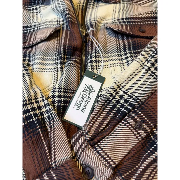 Alpine Design Women Plaid Sherpa Lined Zip Up‎ Jacket Brown Cream Black Sz M NWT - Image 2