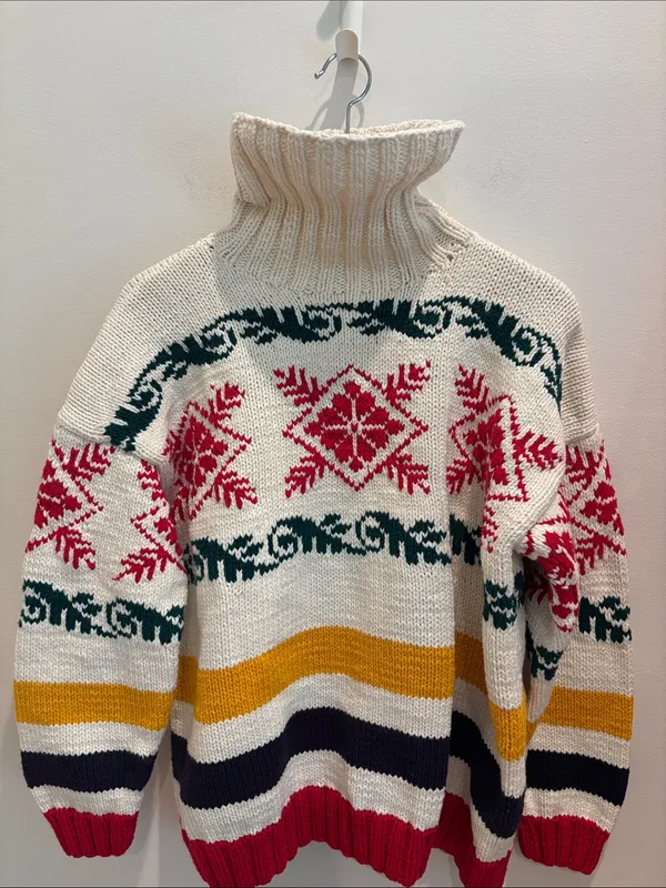 GAP Vintage 80s Sweater Fair Isle Turtleneck Chunky 100% Cotton Medium - Image 2