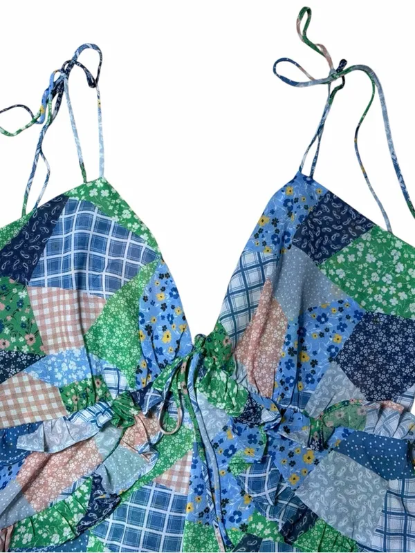 For Love & Lemons Blue Patchwork Juniper Romper Womans S - Image 3