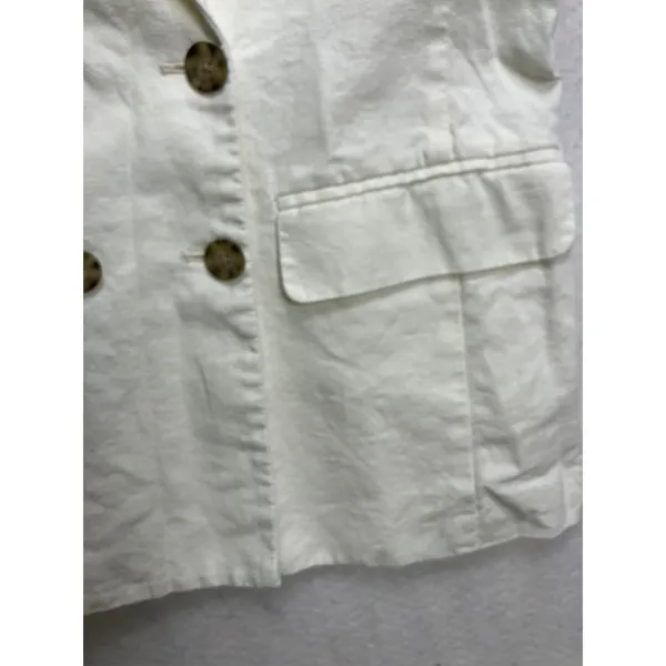 Abercrombie & Fitch Womens Linen Blend Double Breasted Blazer Cream‎ Small S - Image 5