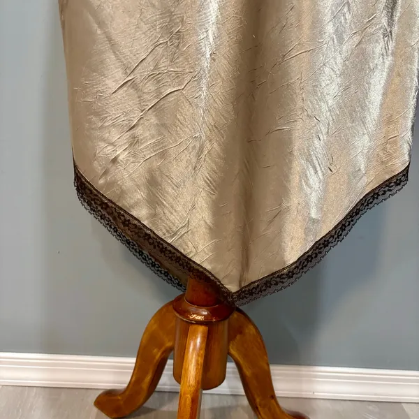 VTG Gold Champagne Satin Slip Dress Open Back Y2K Coquette Adjustable Tie Back - Image 6