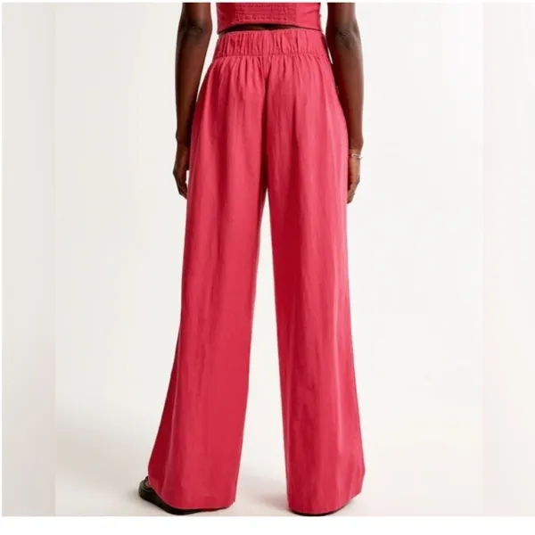 NWT Abercrombie & Fitch Wide Leg Linen Blend Trousers‎ L Pink Coastal Chic - Image 8