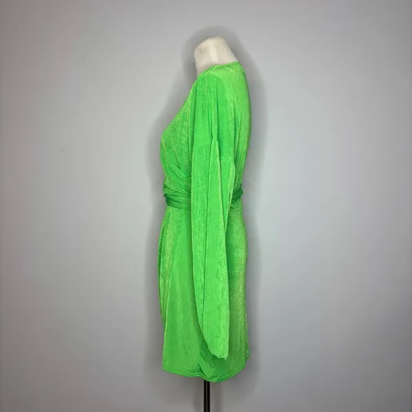 ASOS - Green Wrap Slinky Blouson Sleeve Dress - Image 5
