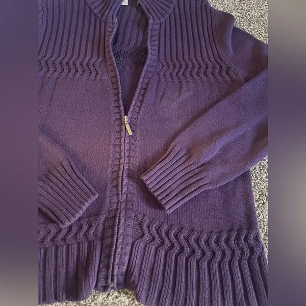 Coldwater Creek Purple Knit Zip Up Long Sleeve Sweater L - Image 3