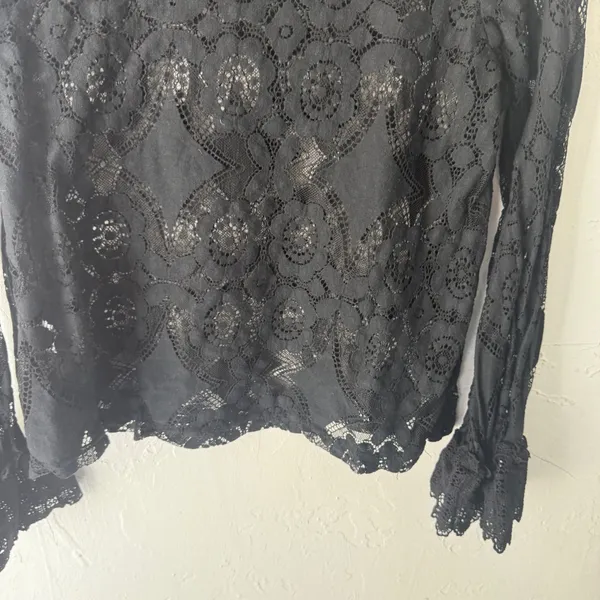 Black‎ Lace Mock Bell Sleeve Blouse Whimsigoth Size L Witchy Vamp Going Out - Image 3