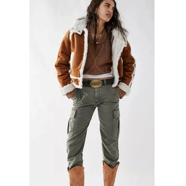 Free People Western Bohemian Vegan Suede Exchange Shearling Jacket Coat Small - Image 5