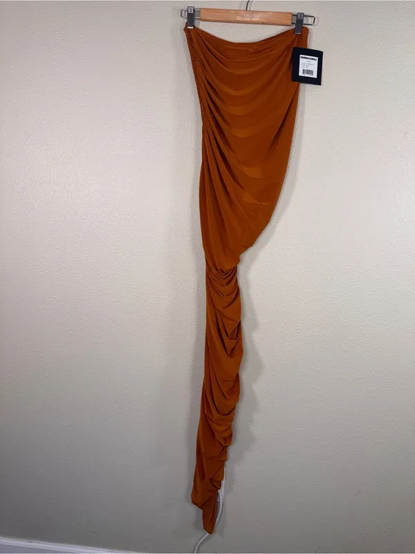Norma Kamali Diana One Shoulder Ruched Gown Bronze Womens S Bodycon Midi Baddie - Image 11