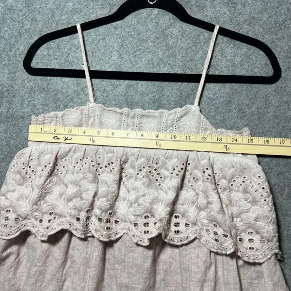 POL Boho Eyelet Embroidered Babydoll Cami Top Pink Ruffle Cotton Lace S - Image 2