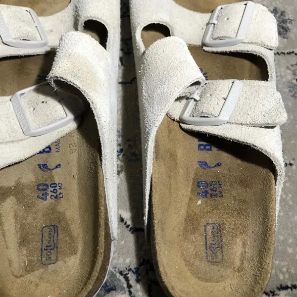 Birkenstock Arizona Soft Slide Sandal Antique White Suede - Image 7