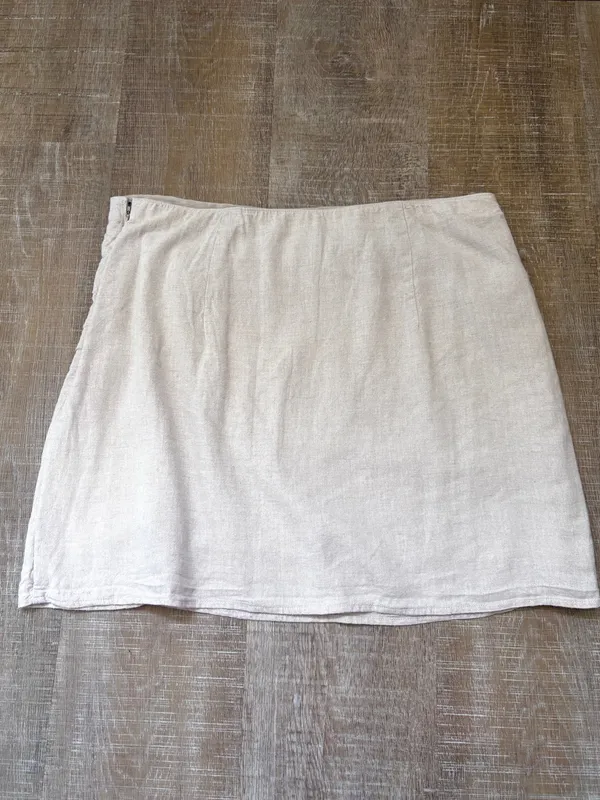 Abercrombie & Fitch Knotted Linen Mini Skirt Beige L Minimalist Coastal Neutral - Image 10