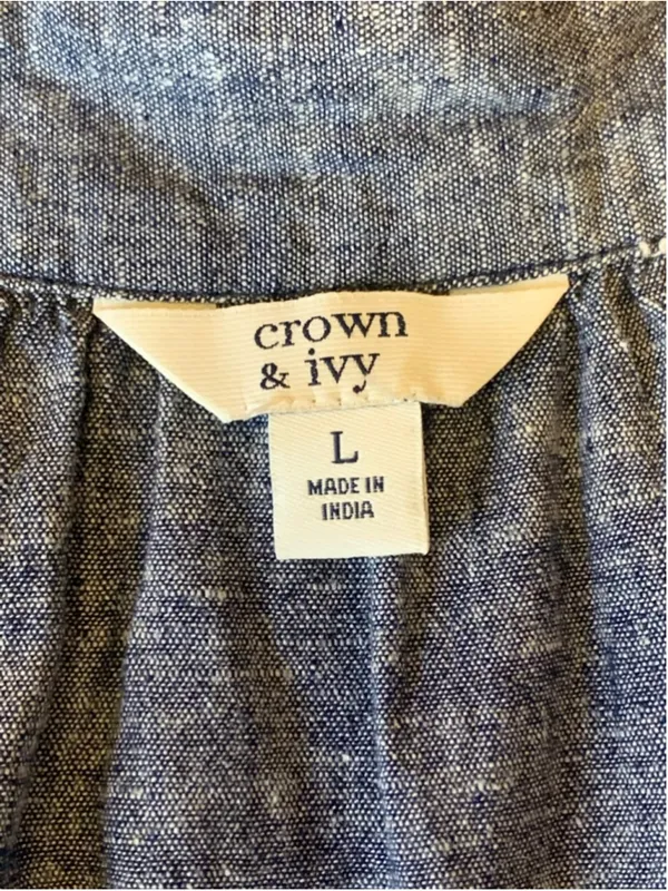 Crown & Ivy Top Large Blue Sleeveless Embroidered Trim and boho tie - Image 2