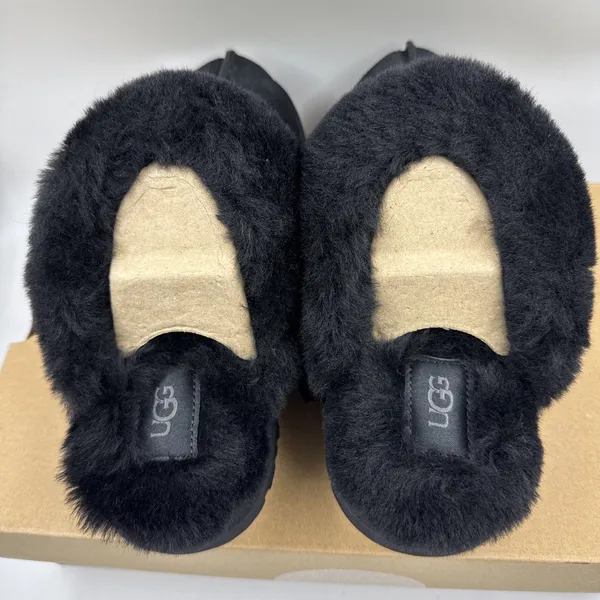 UGG Disquette Black Suede Fur Cuff Slide Platform Slipper Shoes Size 7 Women New - Image 5