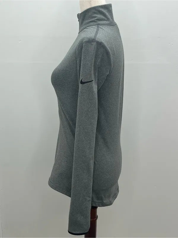 Nike Pro Dri-FIT Womens Gray Half-Zip Pullover Mock Neck w/Thumbholes Medium - Image 3