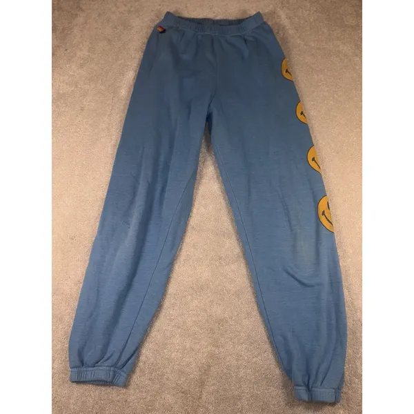Aviator Nation Jogger Sweatpants Blue Smiley Face Women's Medium Happy ** - Image 7