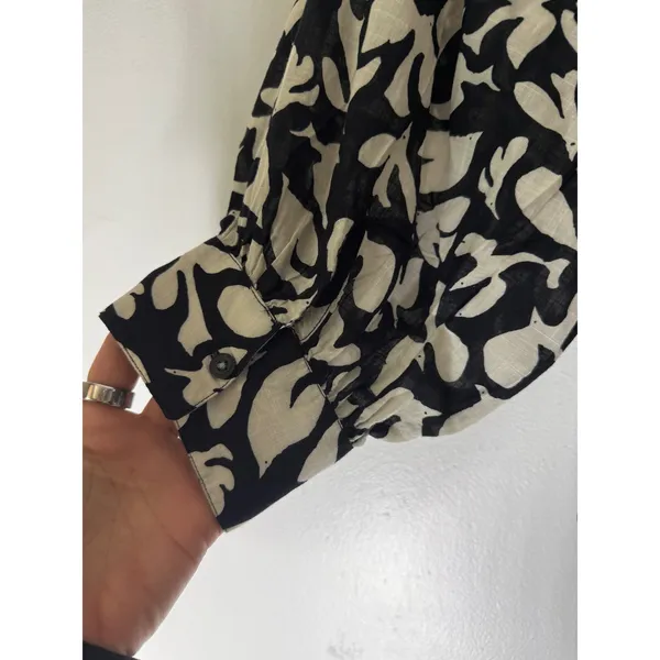 Danielle Knoll Anthropologie Whimsy‎ Bird Black White Button Down small boho - Image 5