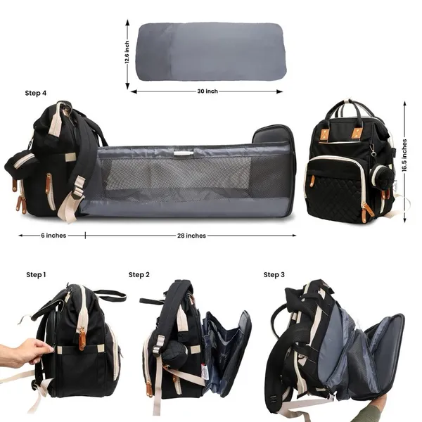 Akshomz Diaper Bag Backpack with Changing Station, Black Tan NEW - Image 3