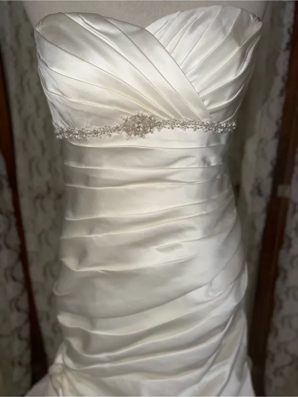 Gorgeous New David’s Bridal Strapless Ruched Satin Wedding Gown - Image 4
