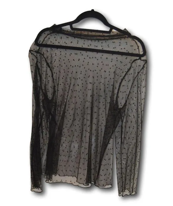 Womens Sheer Black Polka Dot Blouse XL - Image 2