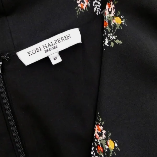 KOBI HALPERIN Ayana Ruffle Sleeve‎ Black Floral Dress Cape Shift Dress Medium - Image 8
