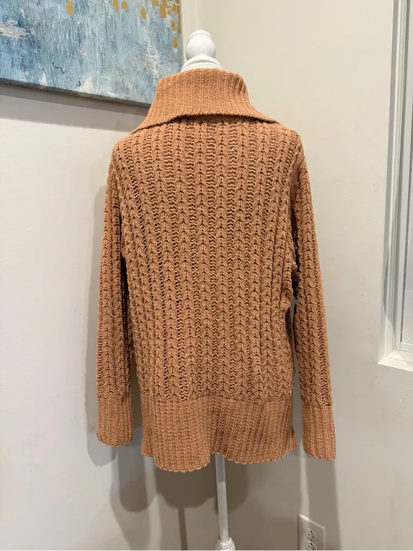 aerie Camel Cable-Knit Half-Zip Turtleneck Sweater - Image 3