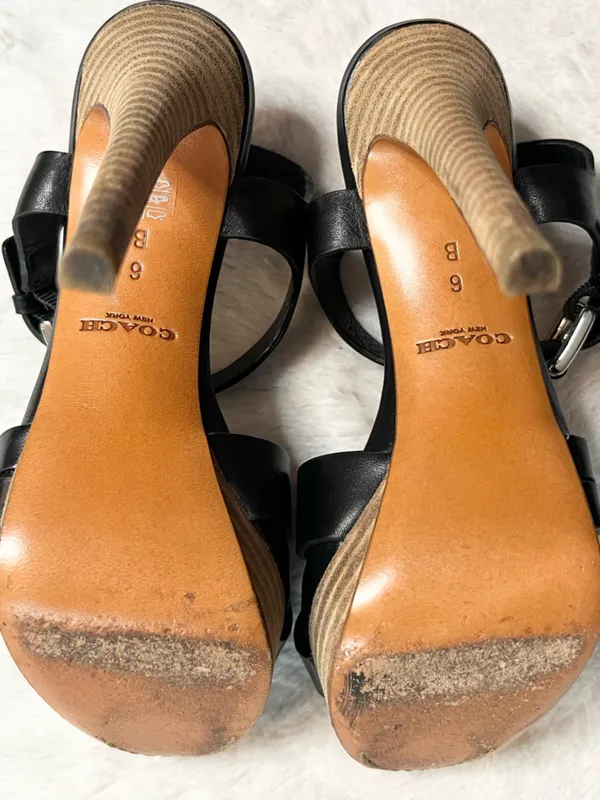Coach Black Vegan Leather Crisscross Platform Stiletto Heel Dani Sandals Size 6 - Image 15