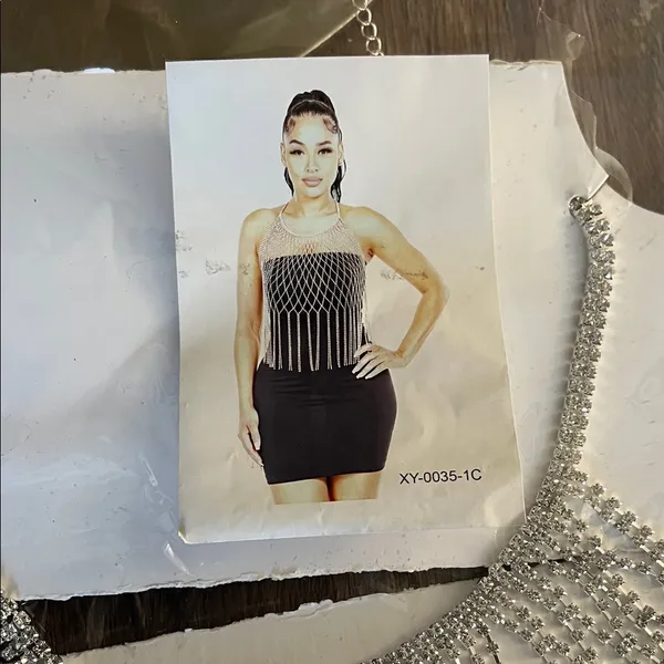 Silver Crystal Fringe Chainmail Crop Top - Image 2