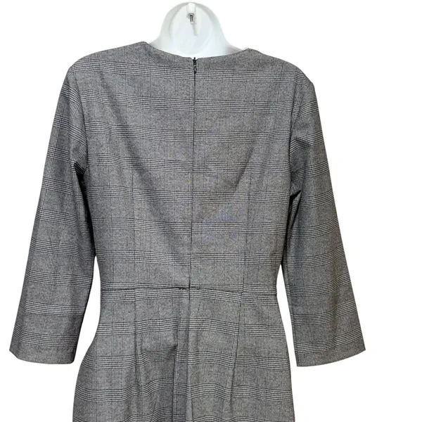 Zara Basic Grey Glen Plaid Draped Tulip Sheath Dress 3/4 Sleeve Size M - Image 6