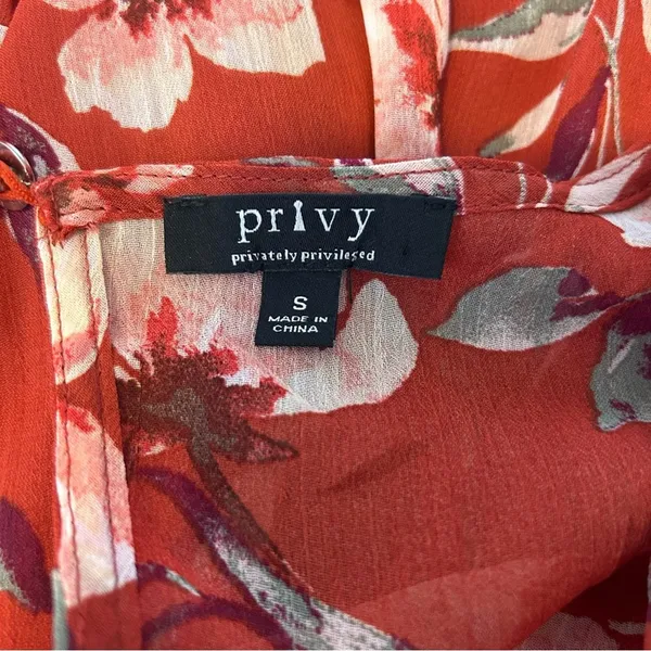 Privy Floral Print Mini Dress Long Sleeve Rust Red V Neck Ruffle‎ Hem Small - Image 5