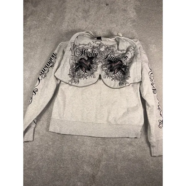 harley davidson zip up hoodie womens heart daggar L Script Split Zip Hood - Image 10