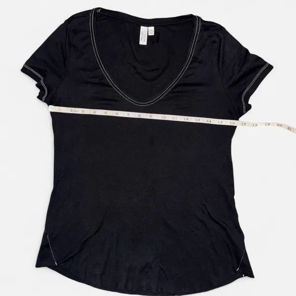 & Other Stories Black Short Sleeve T-Shirt with White Stitching Detail - Image 3