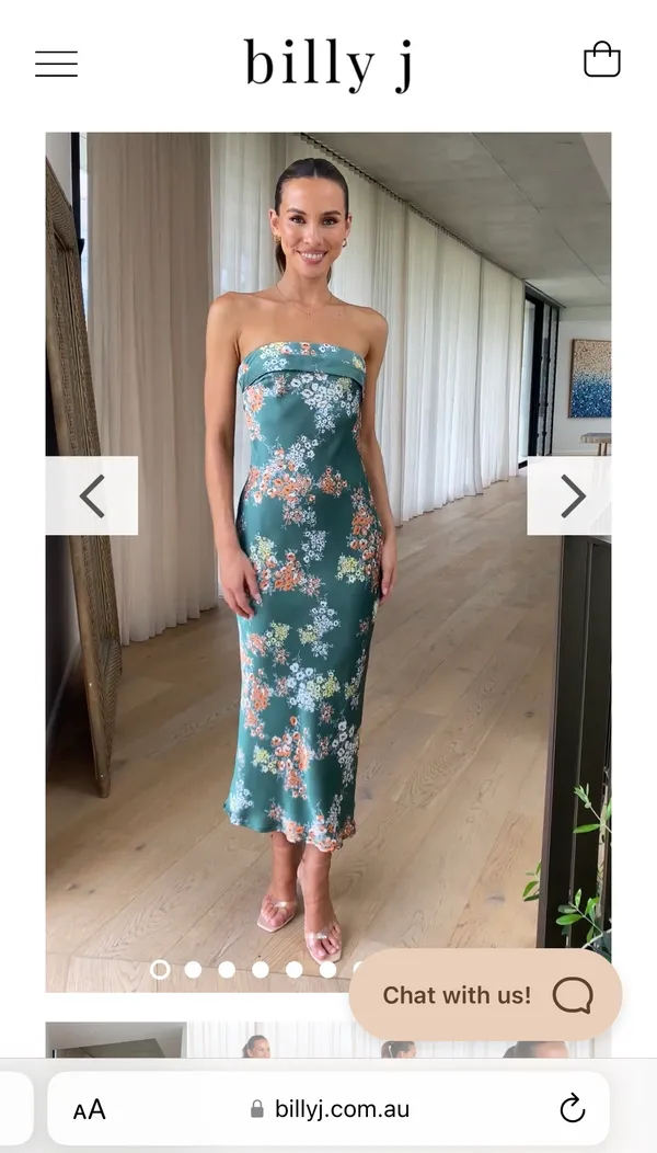 Billy J Floral Green Satin Strapless Midi Dress Wedding - Image 3