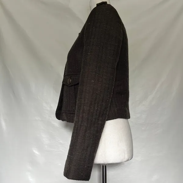Cartonnier Tweed Equestrian Women Jacket Sz 4 Brown Preppy Cropped Anthropologie - Image 8