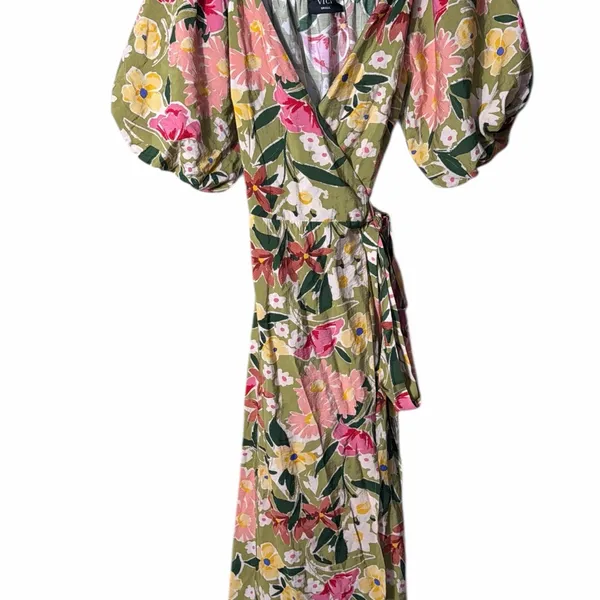 Vici Floral Puff Sleeve Wrap Midi Dress Size Small - Image 4