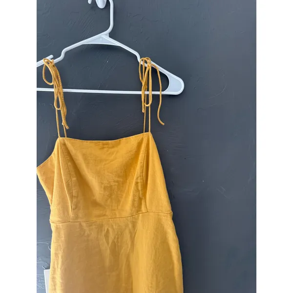 Old Navy Mustard Yellow Linen Blend Smocked Back Tie Strap Mini Dress Womens M‎ - Image 2