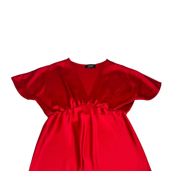 Renee C Satin Deep V-Neck Flutter Sleeve Mini Dress Red Large Cocktail $176‎ - Image 5
