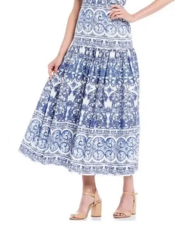 NWT Blue & White Majolica Drop Waist Sleeveless Dress Sz 10 - Image 3