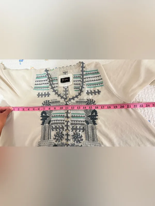 BIYA by Johnny Was Oversized Silk Embroidered Asymmetrical Hem Tunic Dress SZ M - Image 7